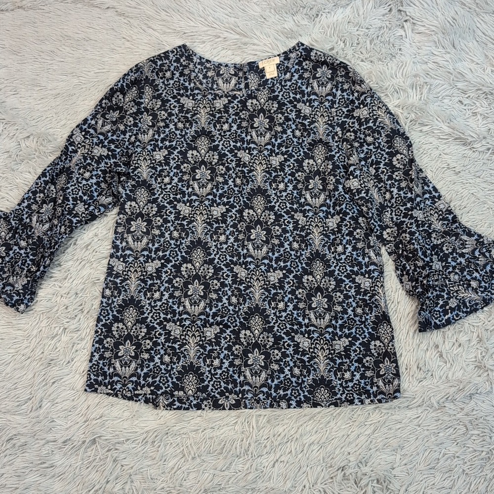 J. Crew Shirt Womens 4 Blue Paisley Top Lightweight Blouse Comfy Casual